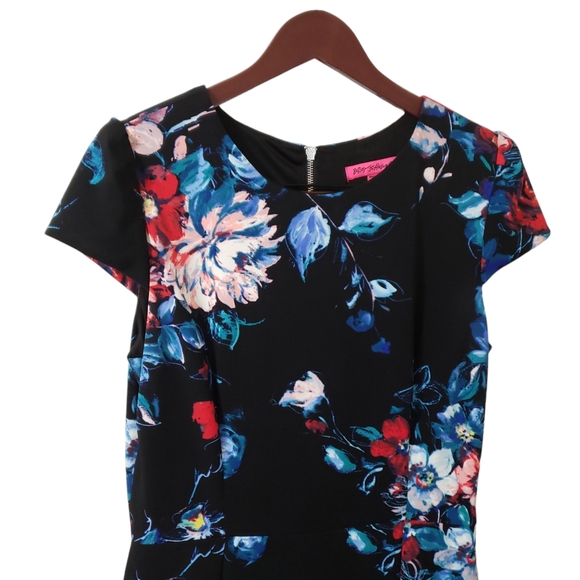 Betsey Johnson Dark Floral Midi Sheath Dress Black Sz 12 Whimsigoth - Picture 2 of 15